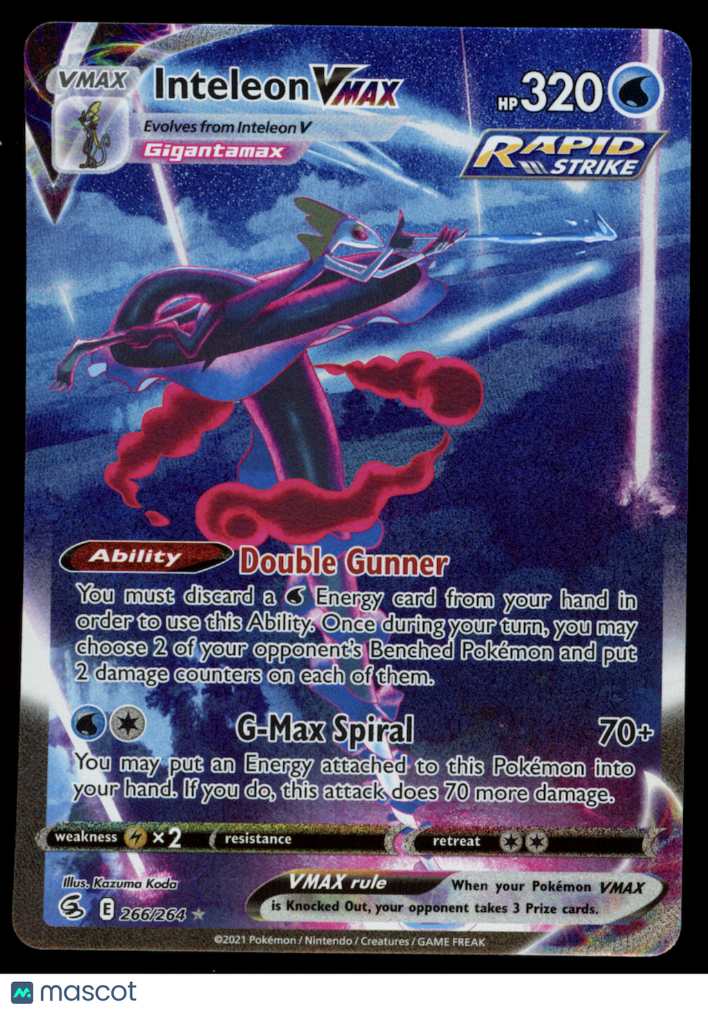 INTELEON VMAX Pokemon Sword & Shield Fusion Strike Alt Art #266 Secret Rare