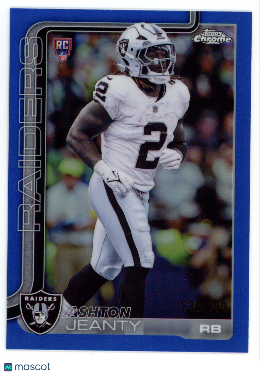 ASHTON JEANTY 2025 Topps Chrome Blue Refractor Rookie /150 #322 Raiders