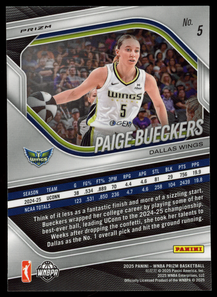 PAIGE BUECKERS 2025 Prizm WNBA Rookie White Seismic #5 Wings