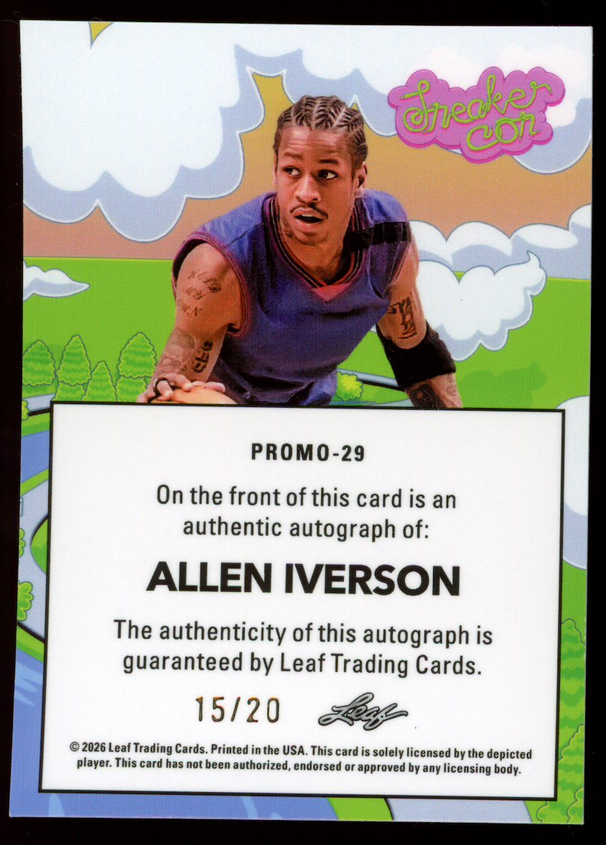 ALLEN IVERSON 2026 Leaf Sneaker Con Blue Prism Auto /20 HOF #PROMO-29 76ers