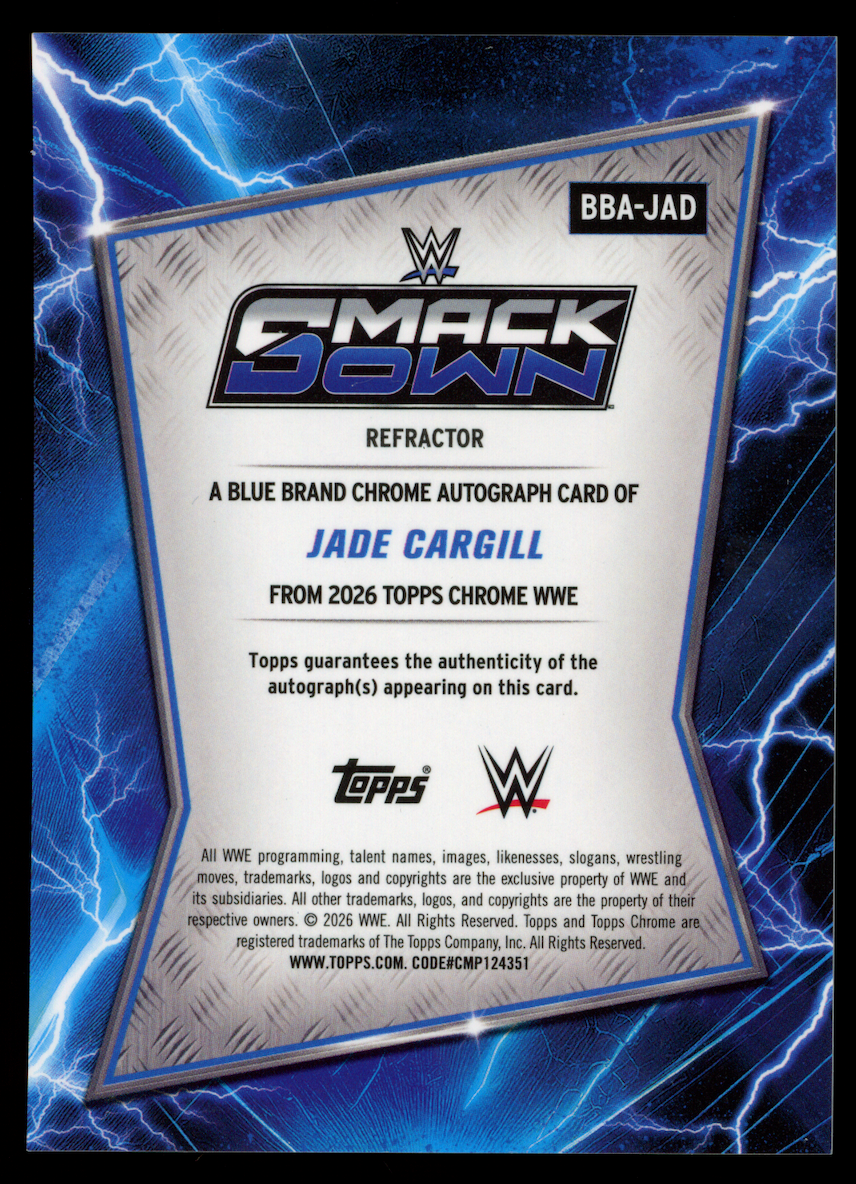 JADE CARGILL 2026 Topps Chrome WWE Blue Brand Refractor Auto #BBA-JAD