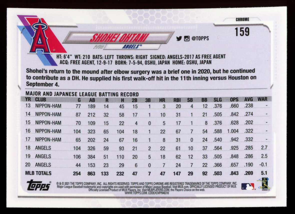 SHOHEI OHTANI 2021 Topps Chrome Pink Refractor #159 Angels