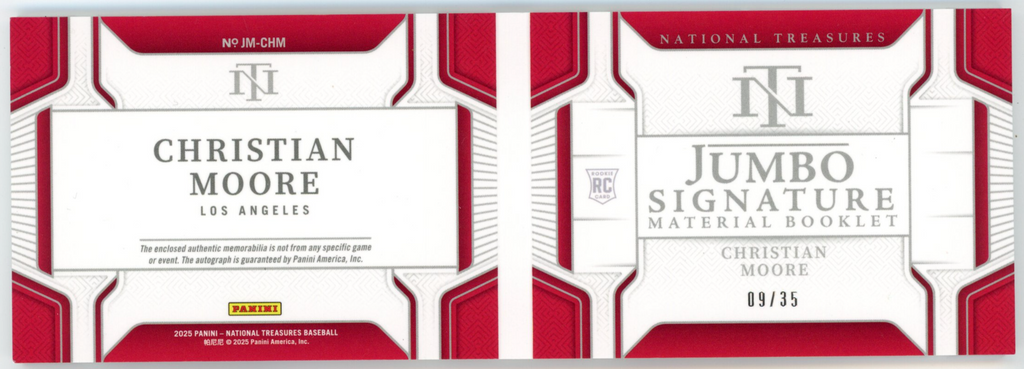 CHRISTIAN MOORE 2025 National Treasures Rookie Patch Auto Booklet /35 #JM-CHM