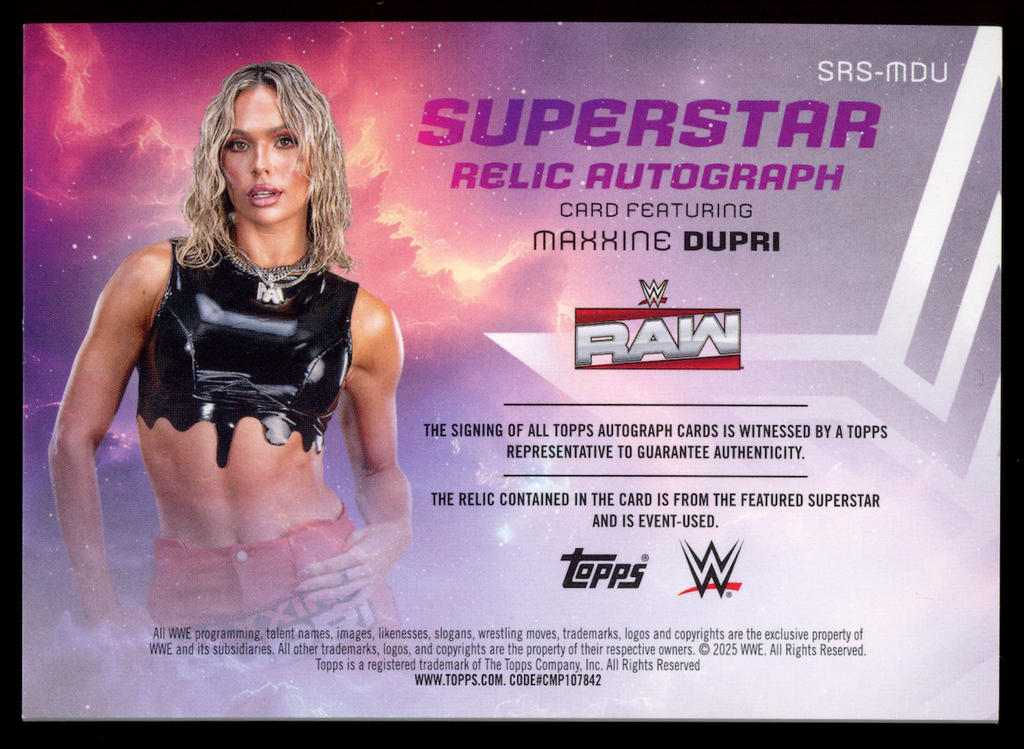 MAXXINE DUPRI 2025 Topps WWE Universe Superstar Relic Patch Auto Gold /50