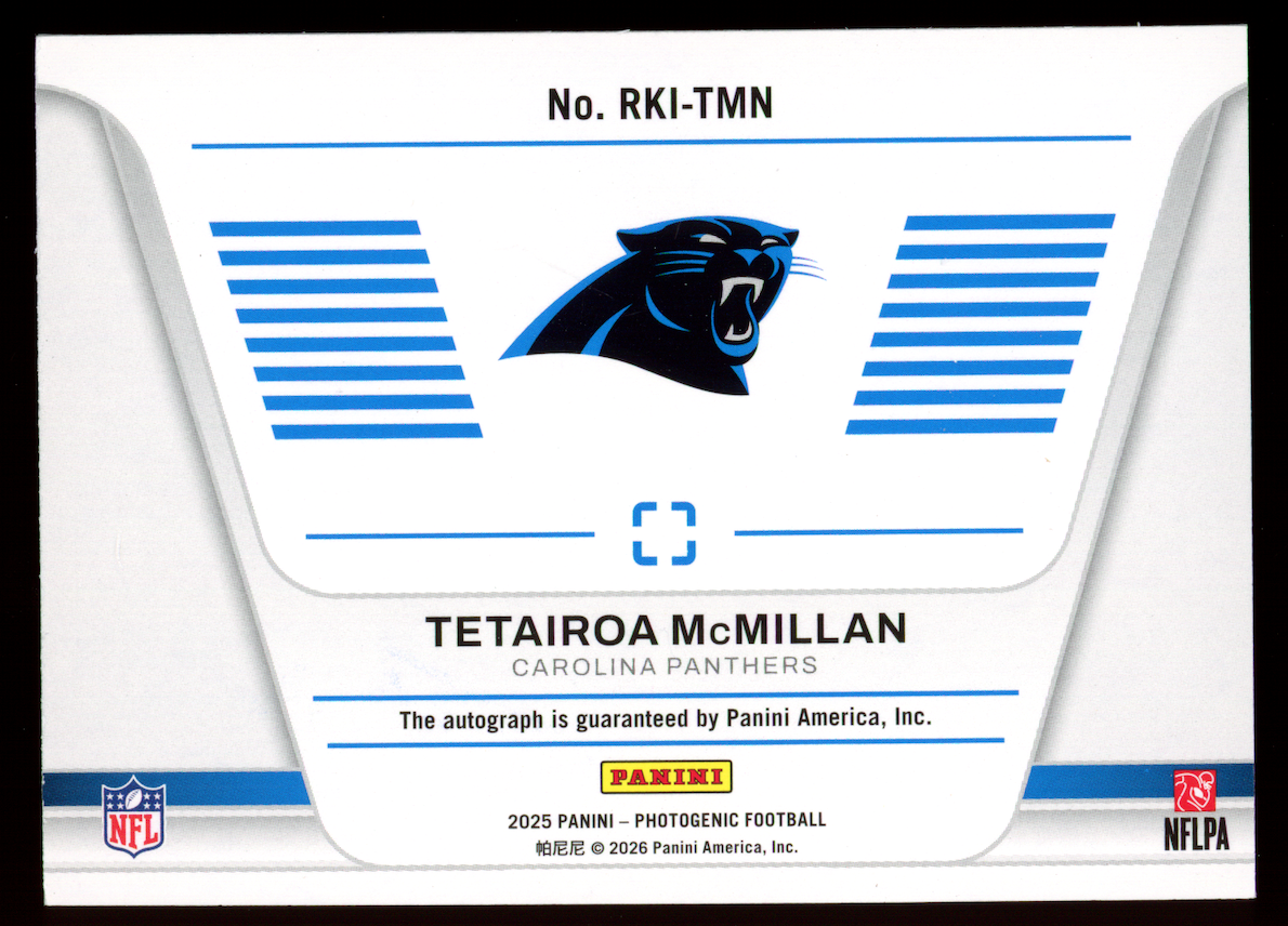 TETAIROA MCMILLAN 2025 Panini Photogenic Rookie Introduction Auto Bronze #RKITMN