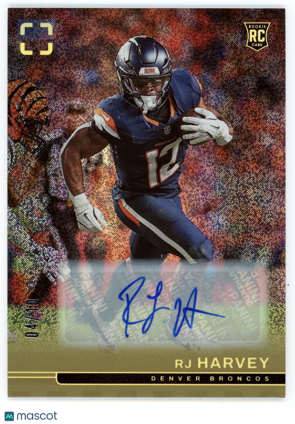 RJ HARVEY 2025 Panini Photogenic Rookie Auto Gold /10 #145 Broncos