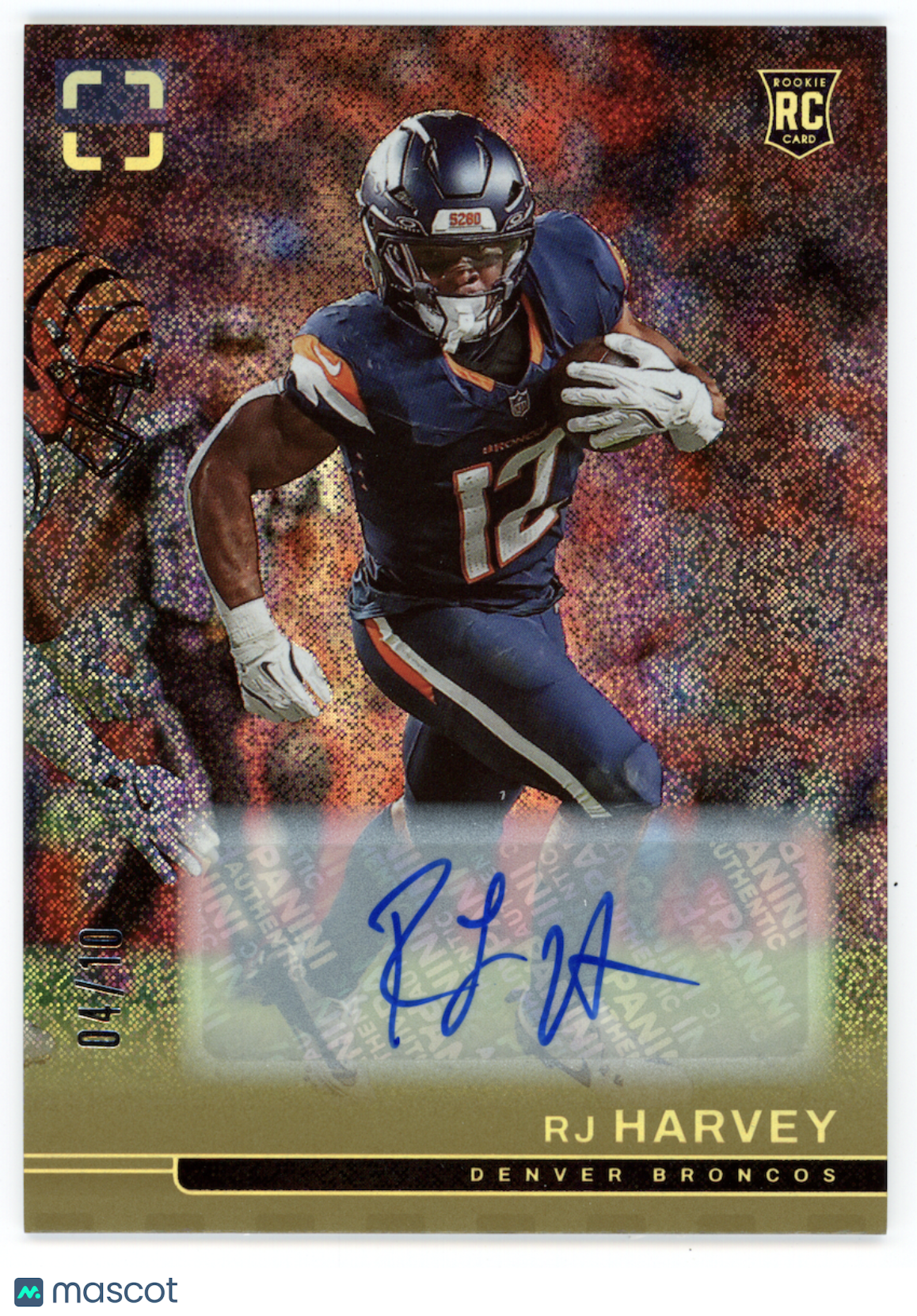 RJ HARVEY 2025 Panini Photogenic Rookie Auto Gold /10 #145 Broncos