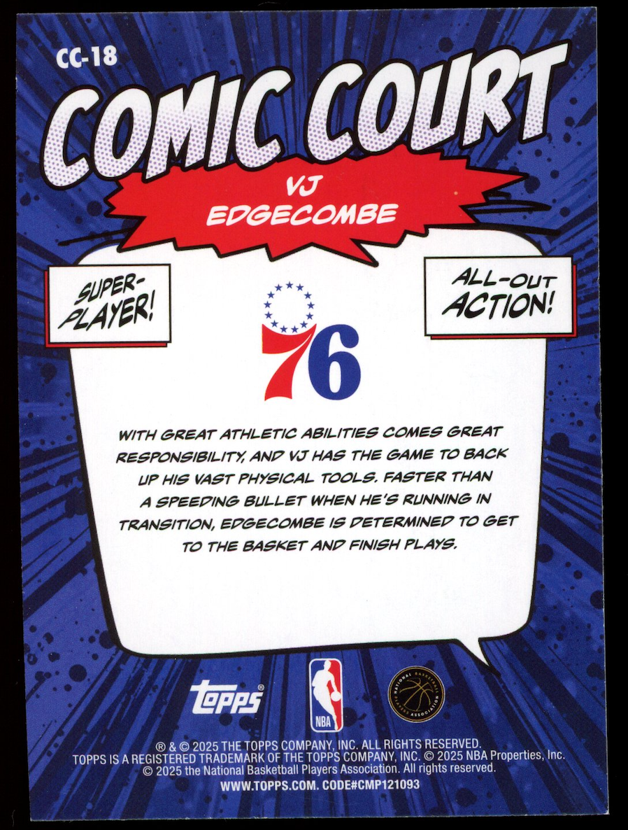 VJ EDGECOMBE 2025-26 Topps Comic Court Rookie Case Hit SSP #CC-18 76ers
