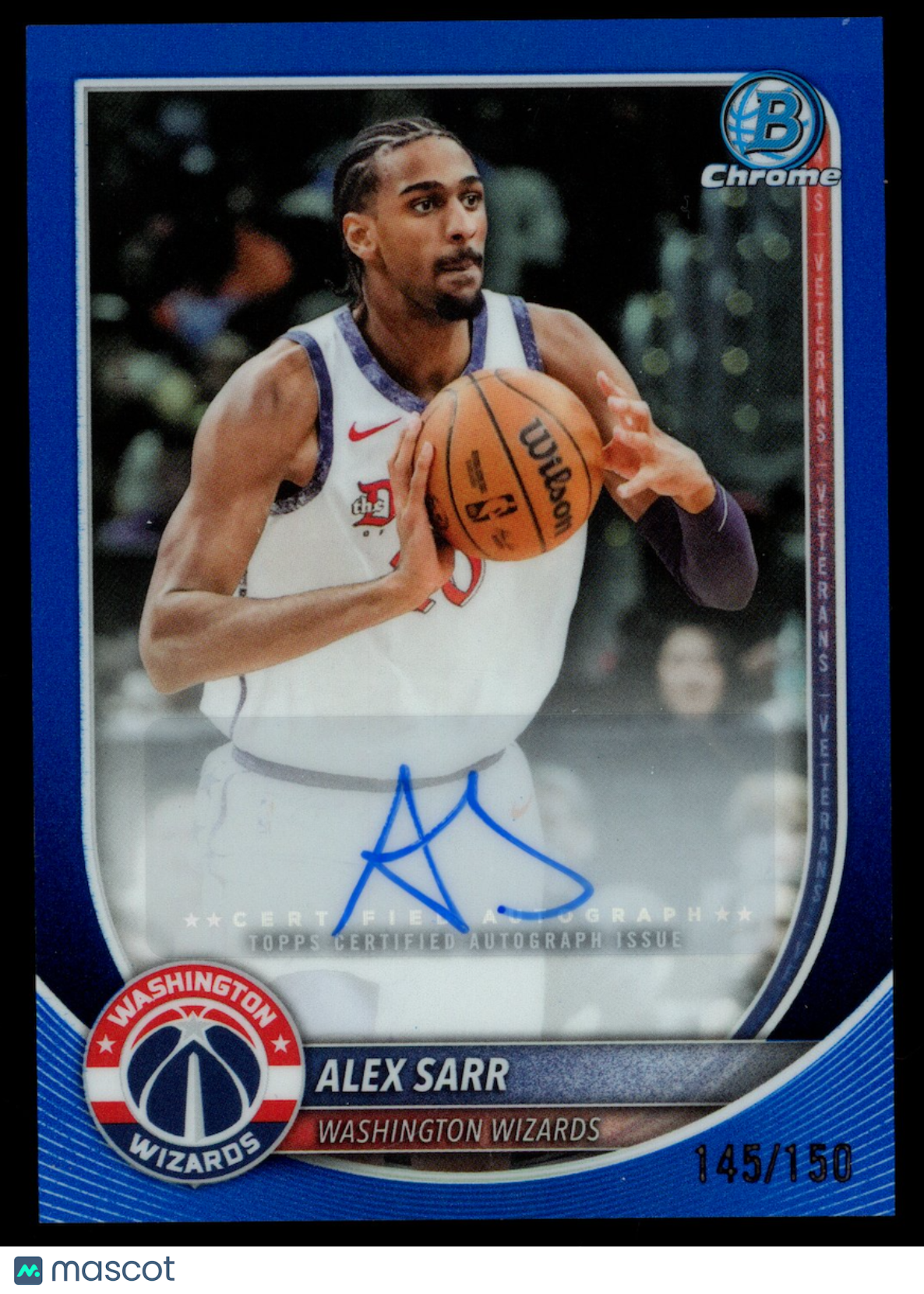 ALEX SARR 2025-26 Bowman Chrome Blue Refractor Auto /150 #BCA-AS Wizards