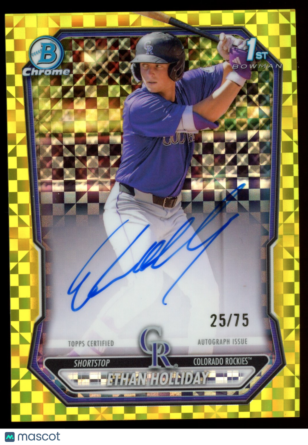 ETHAN HOLLIDAY 2026 Bowman Chrome 1st Prospect Yellow X-Fractor Auto /75 #CPA-EH