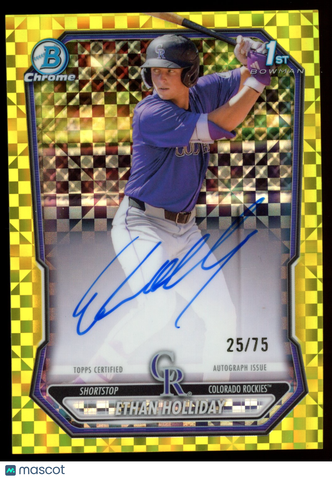 ETHAN HOLLIDAY 2026 Bowman Chrome 1st Prospect Yellow X-Fractor Auto /75 #CPA-EH