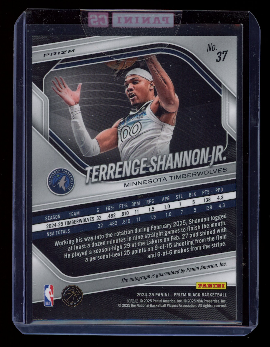 TERRENCE SHANNON JR. 2024-25 Panini Prizm Black Rookie Silver Auto Timberwolves