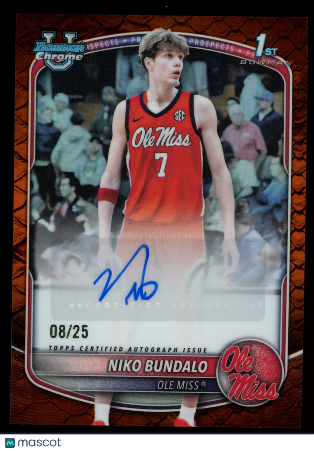 NIKO BUNDALO 2025-26 Bowman Chrome 1st Auto Orange Reptillian /25 #CPA-NB