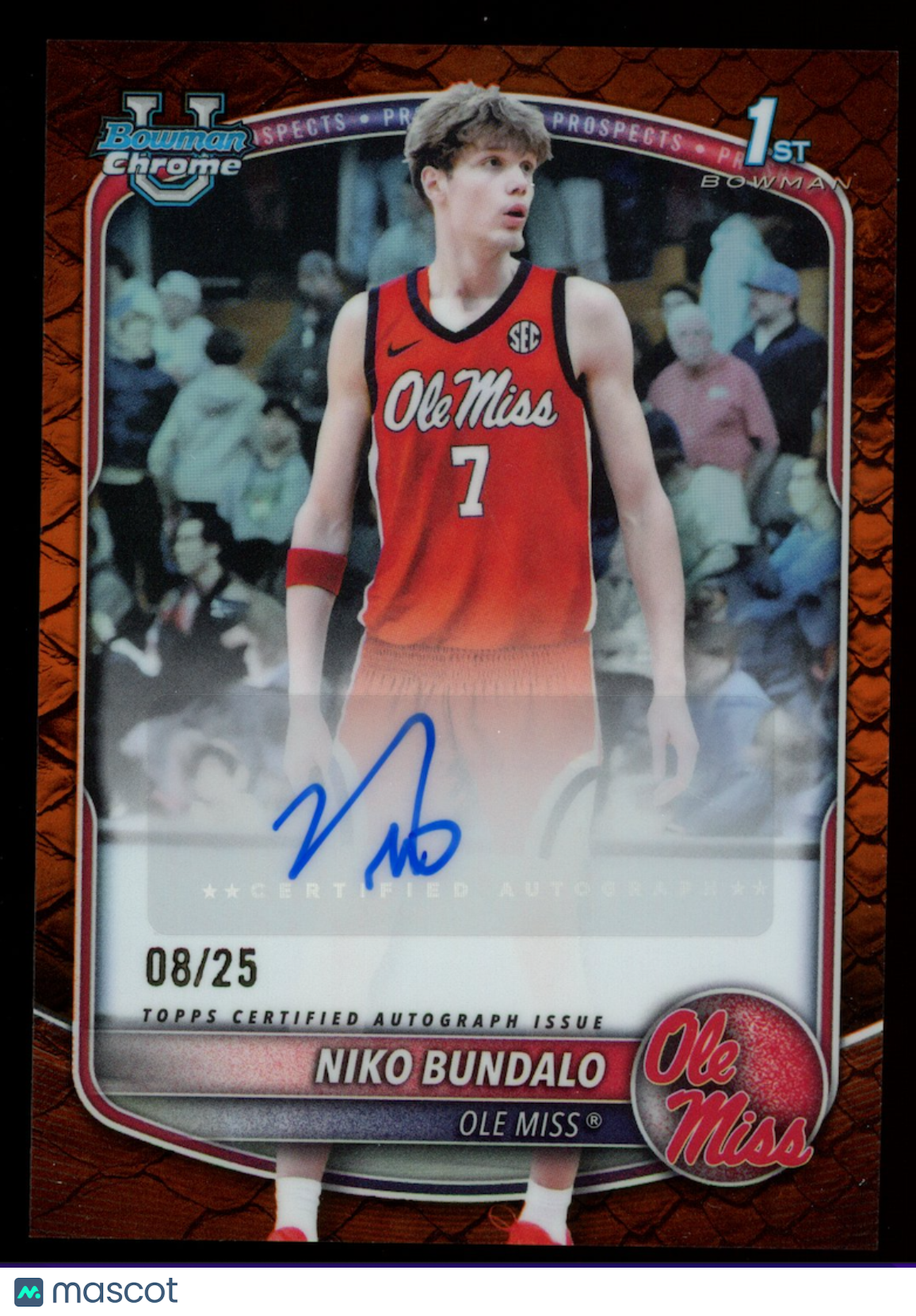 NIKO BUNDALO 2025-26 Bowman Chrome 1st Auto Orange Reptillian /25 #CPA-NB