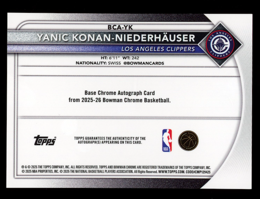 YANIC KONAN-NIEDERHAUSER 2025-26 Bowman Chrome Green Mojo Rookie Auto /99