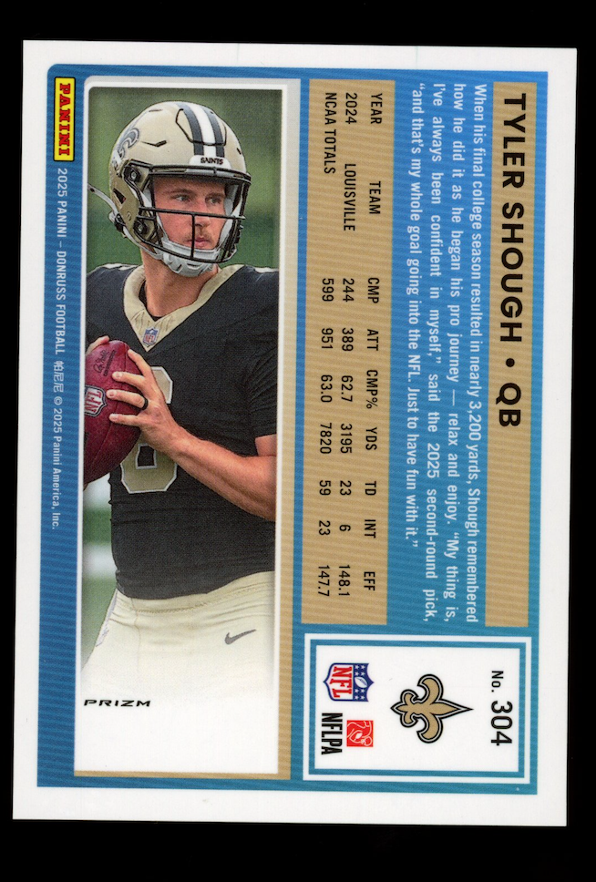 TYLER SHOUGH 2025 Donruss Optic Rated Rookie Football Emoji Prizm #304 Saints