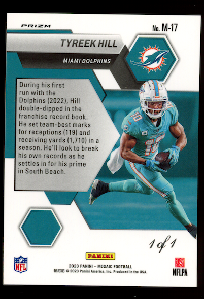 TYREEK HILL 2023 Panini Mosaic Montage Black Prizm 1/1 #M-17 Dolphins