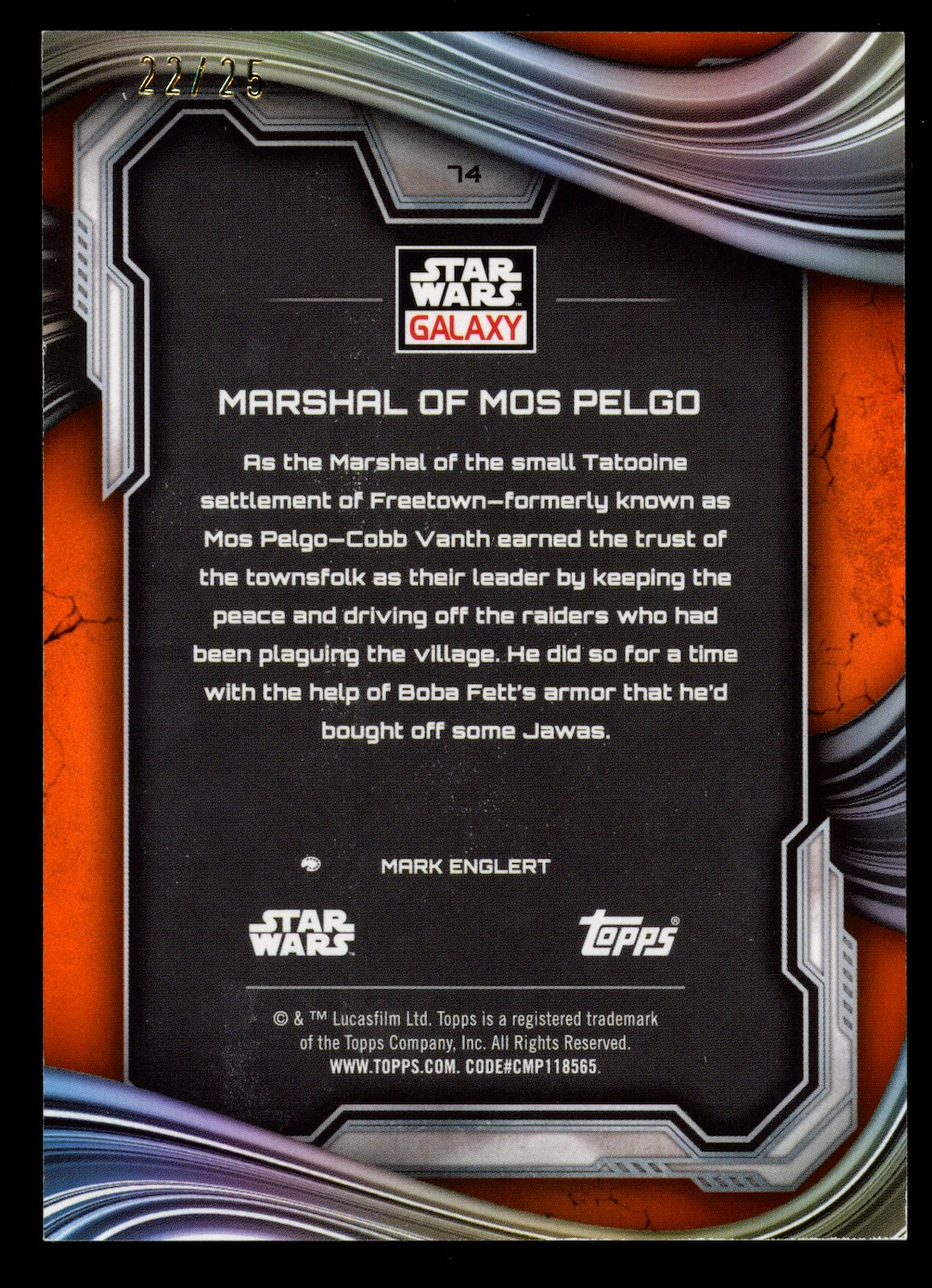 MARSHAL OF MOS PELGO 2025 Topps Star Wars Galaxy Chrome Orange Ref /25 #74