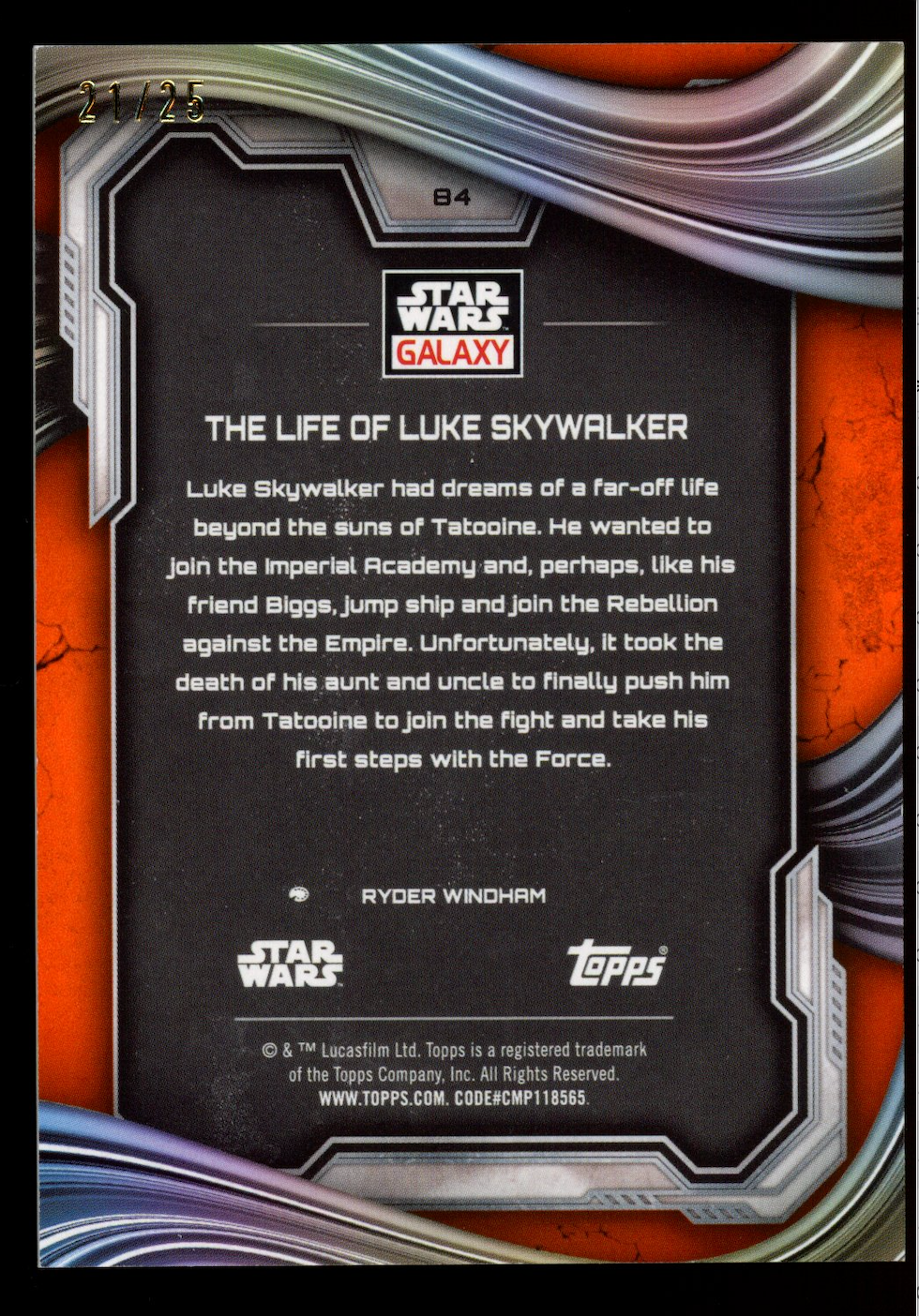 THE LIFE OF LUKE SKYWALKER 2025 Topps Star Wars Galaxy Chrome Orange Ref /25 #84