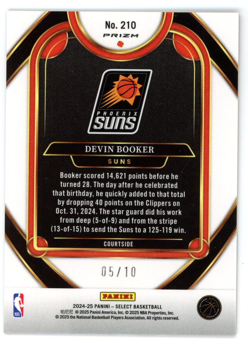 DEVIN BOOKER 2024-25 Select Courtside Gold Checkerboard Prizm /10 #210 Suns