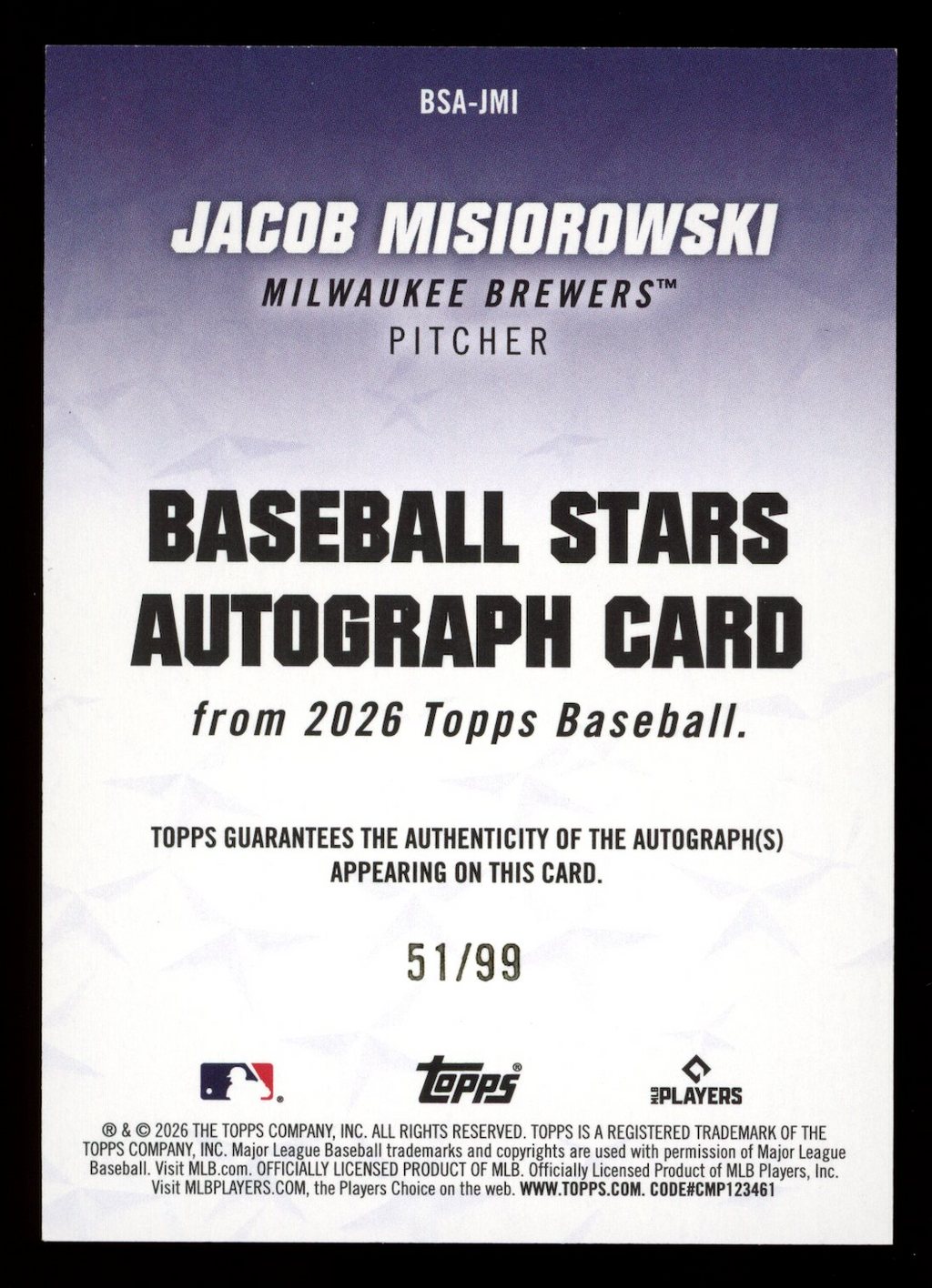 JACOB MISIOROWSKI 2026 Topps Baseball Stars Auto Green Rookie /99 #BSA-JMI