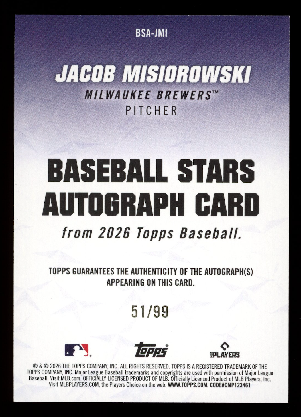 JACOB MISIOROWSKI 2026 Topps Baseball Stars Auto Green Rookie /99 #BSA-JMI
