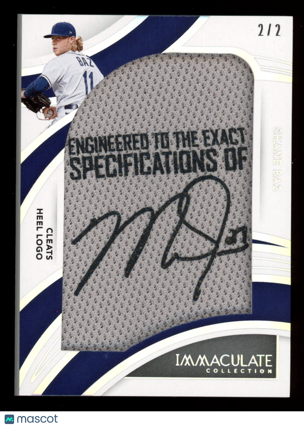 SHANE BAZ 2022 Panini Immaculate Cleats Logo Patch /2  Mike Trout JTL-SH Rays