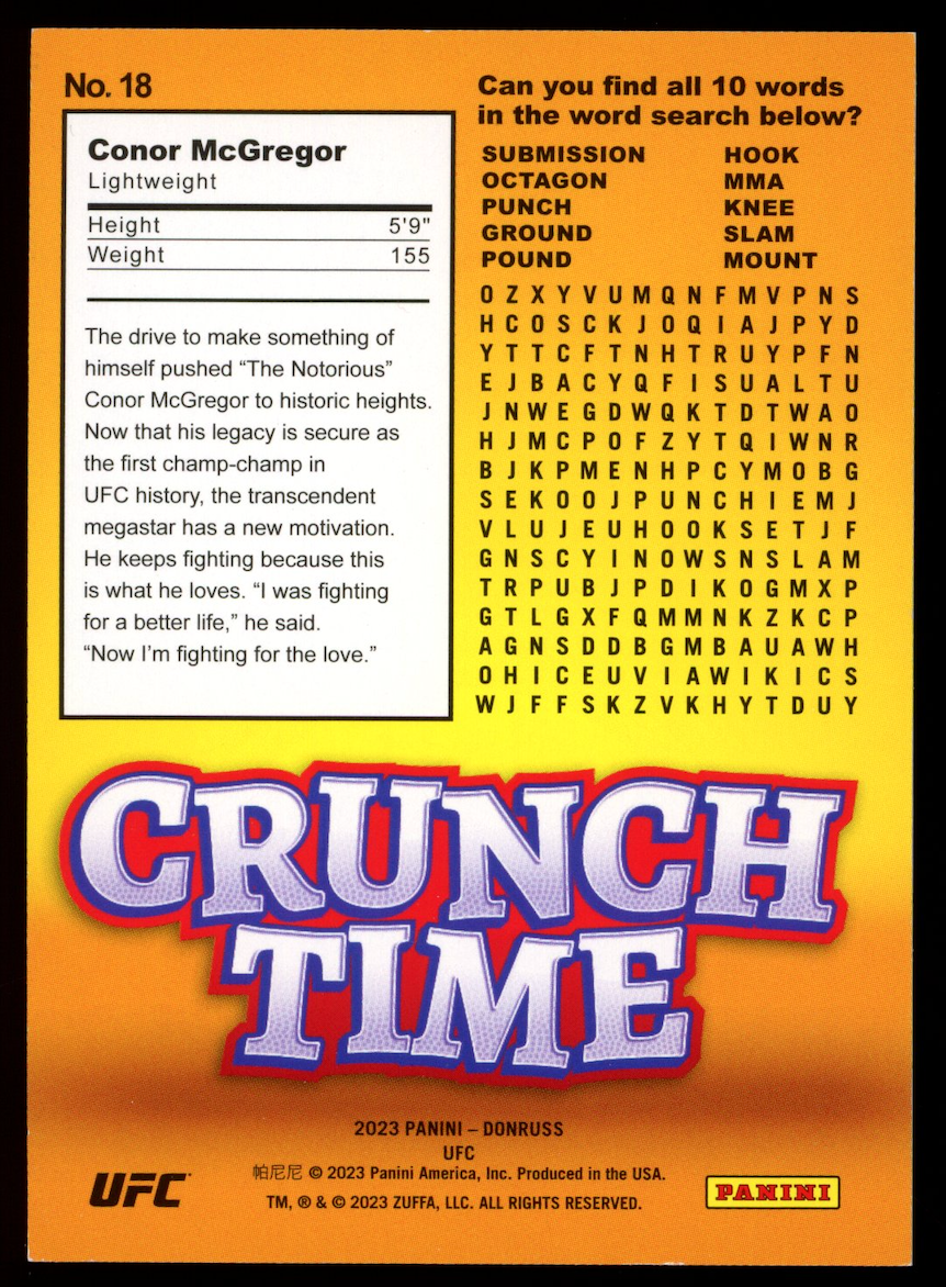 CONOR MCGREGOR 2023 Panini Donruss UFC Crunch Time Holo /99 #18