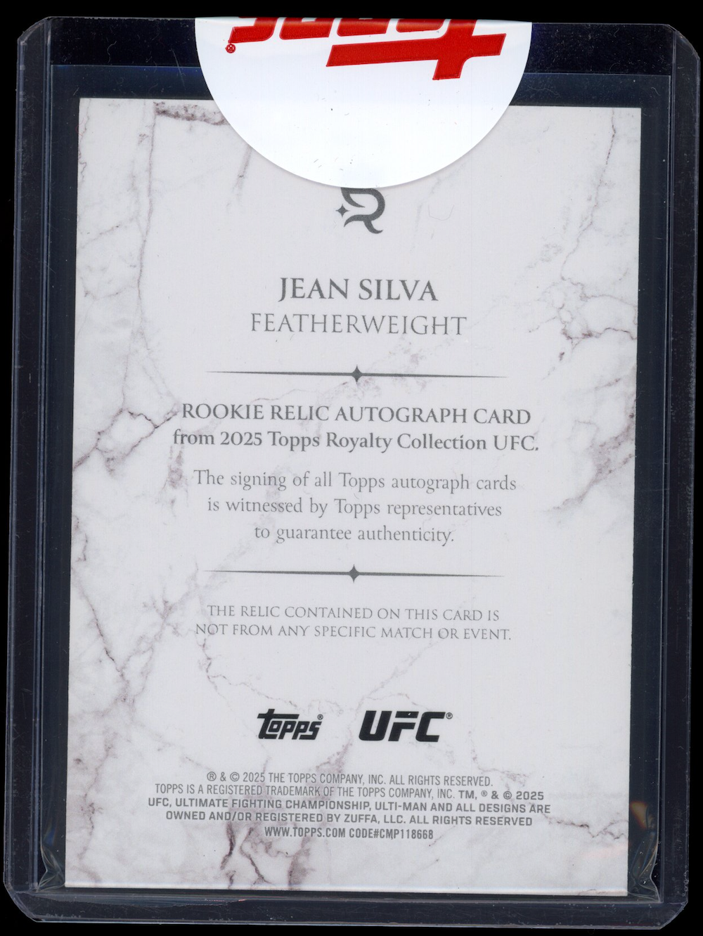 JEAN SILVA 2025 Topps Royalty UFC Rookie Patch Auto /99 #RPA-JS