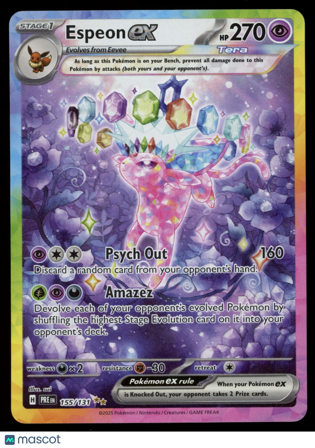 ESPEON EX 2025 Pokemon S&V Prismatic Evolutions #155 Special Illustration Rare