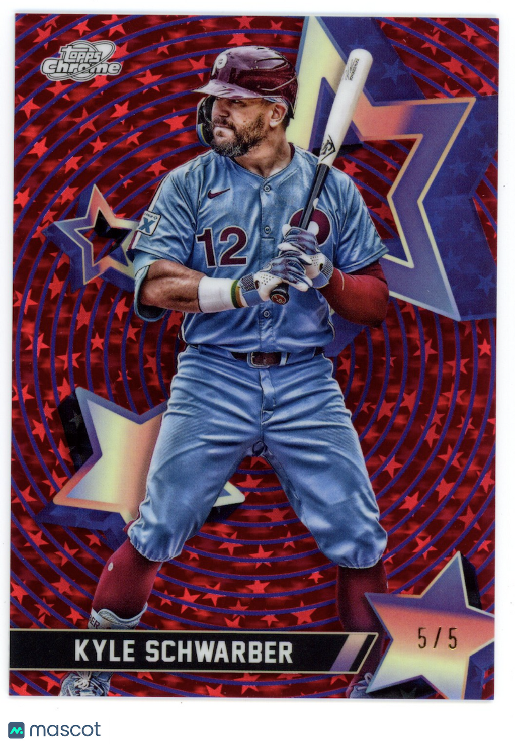 KYLE SCHWARBER 2025 Topps Chrome Cosmic Starfractor Red /5 #SF-50 Phillies