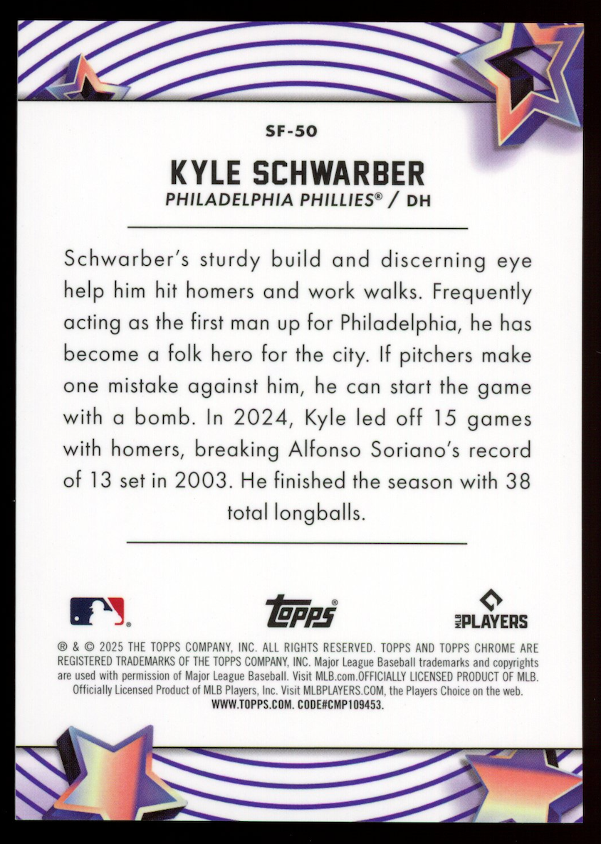 KYLE SCHWARBER 2025 Topps Chrome Cosmic Starfractor Red /5 #SF-50 Phillies