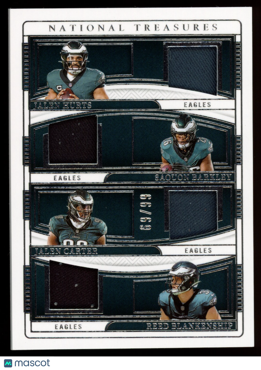 HURTS BARKLEY CARTER BLANKENSHIP 2024 National Treasures Quad Patch /99 #NGQ-PHL