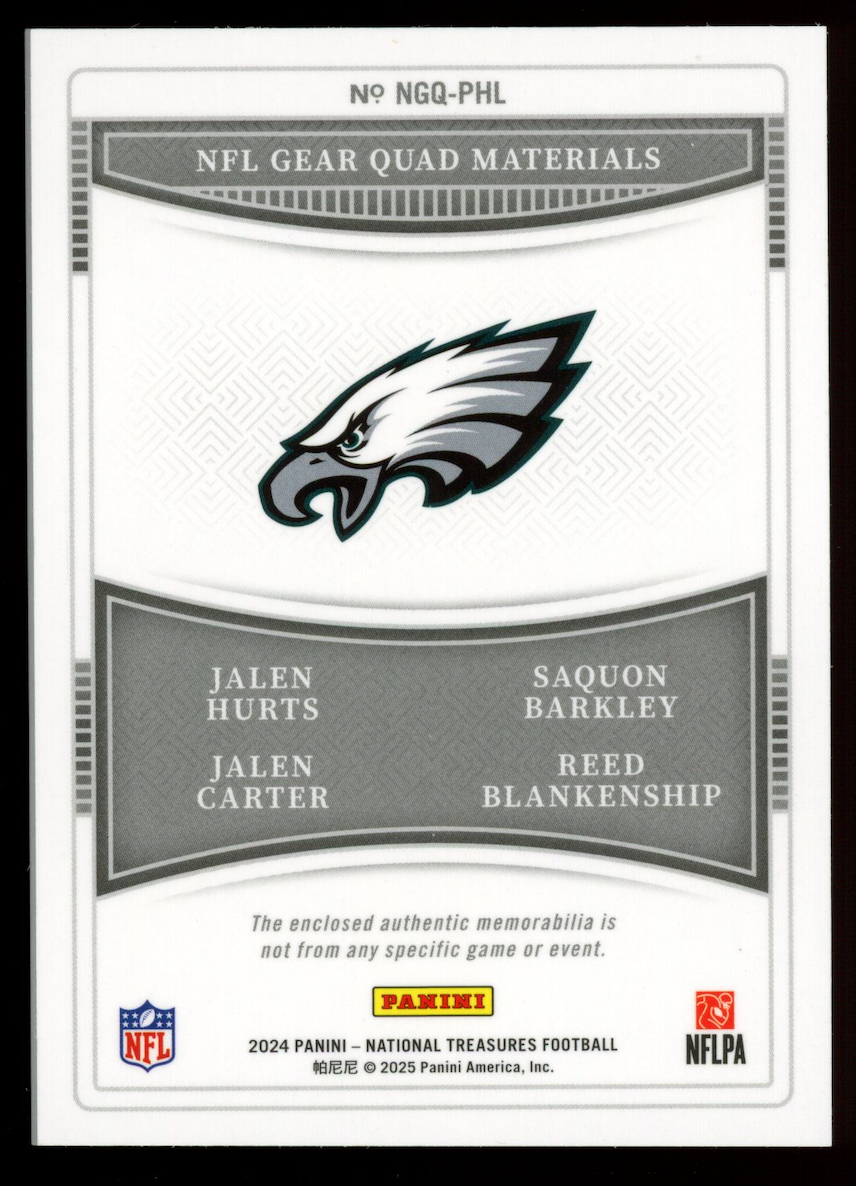 HURTS BARKLEY CARTER BLANKENSHIP 2024 National Treasures Quad Patch /99 #NGQ-PHL