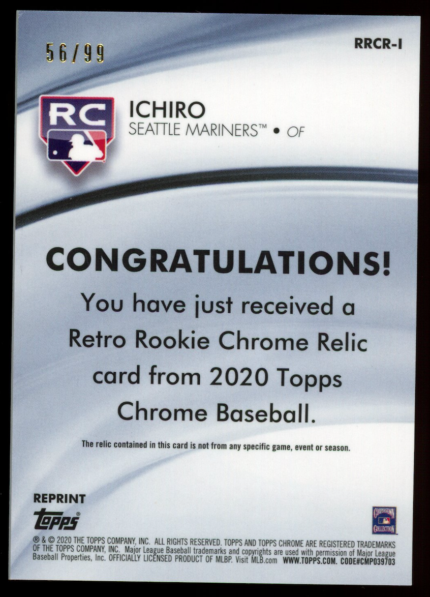 ICHIRO SUZUKI 2020 Topps Chrome Retro Rookie Relic Patch /99 #RRCR-I Mariners