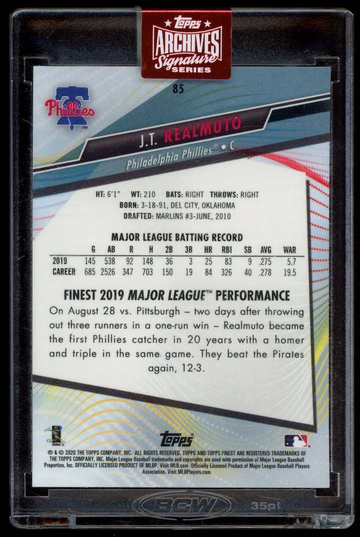 J.T. REALMUTO 2023 Topps Archives Signature Series Finest Auto 1/1 #85 Phillies