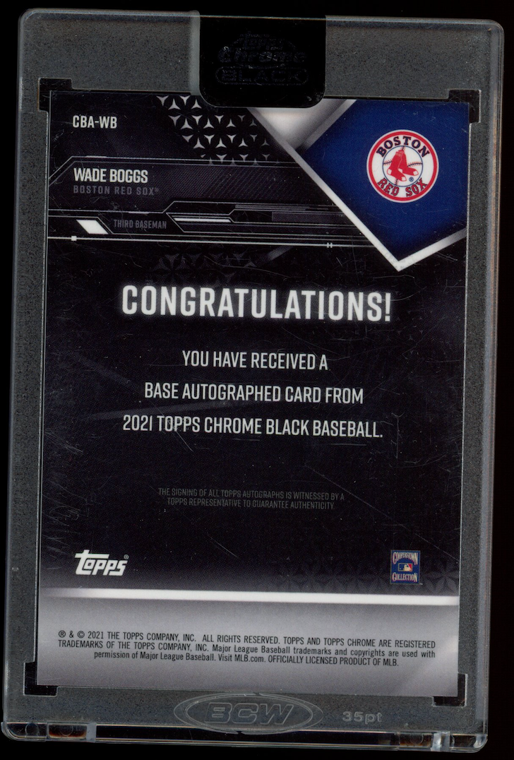 WADE BOGGS 2021 Topps Chrome Black Auto Gold Refractor /50 #CBA-WB Red Sox