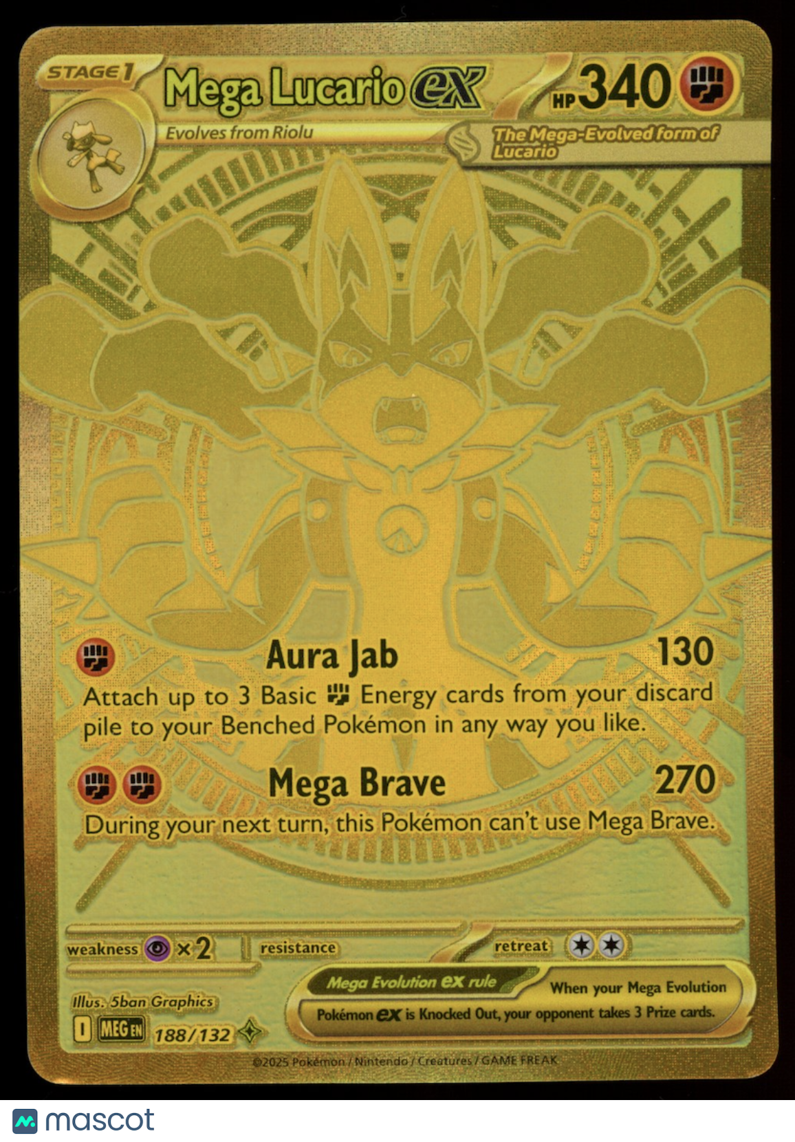 MEGA LUCARIO EX 2025 Pokemon Mega Evolution Gold Mega Hyper Rare #188/132