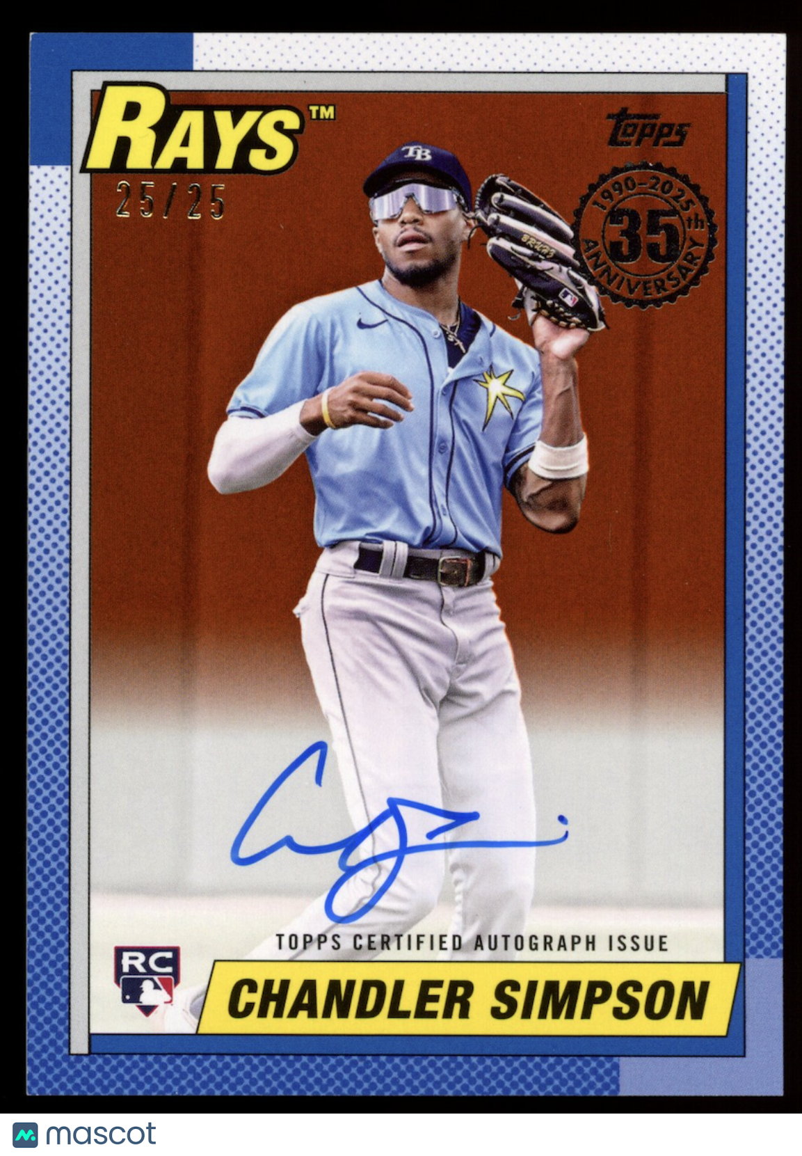 CHANDLER SIMPSON 2025 Topps 1990 Rookie Auto Orange /25 #90AU-CSI Rays