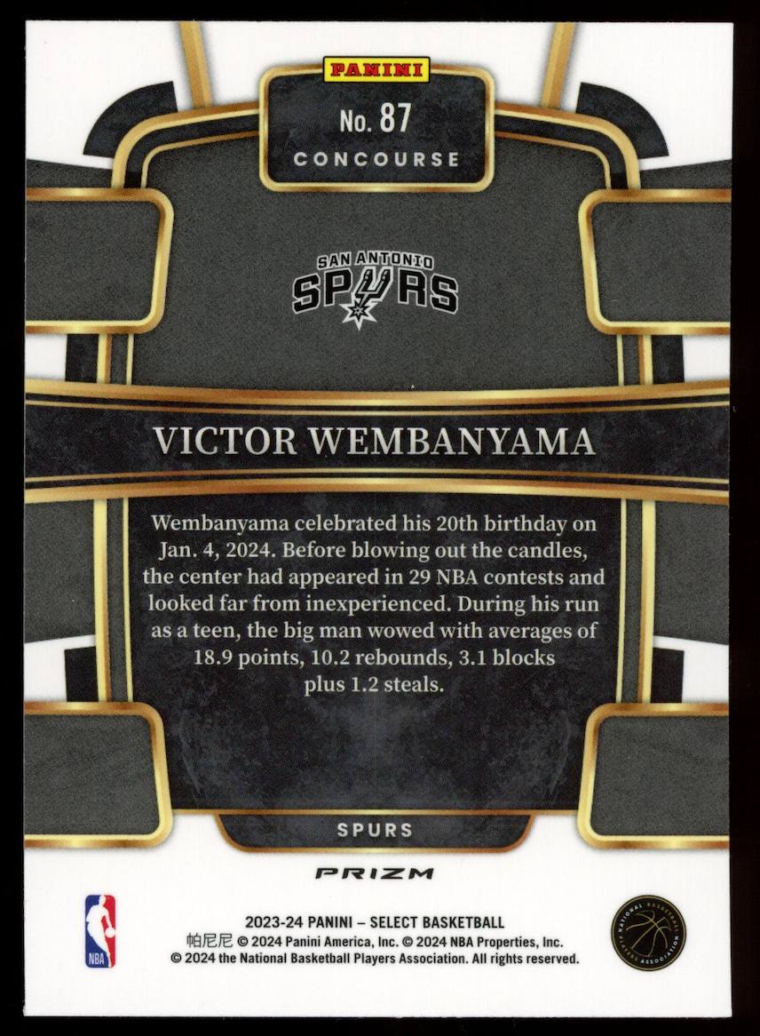 VICTOR WEMBANYAMA 2023-24 Panini Select Rookie Blue Cracked Ice Prizm #87 Spurs