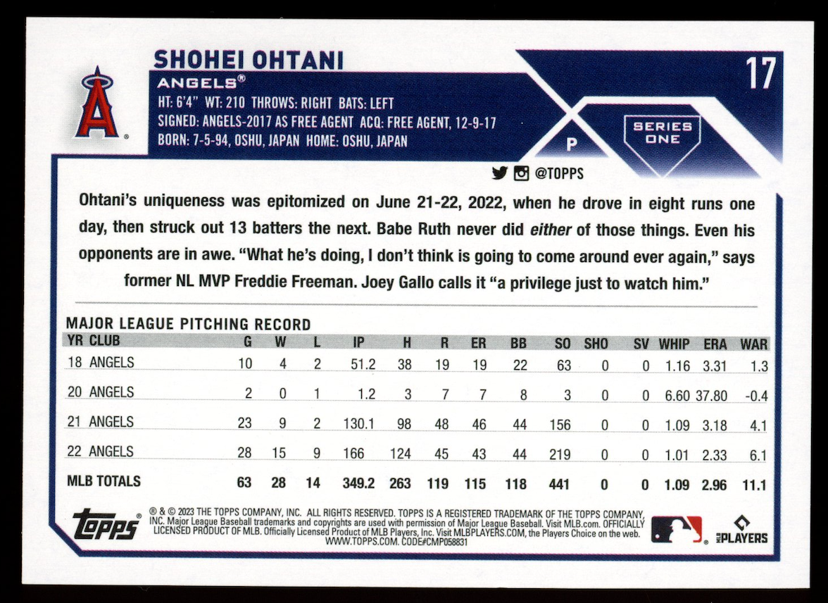 SHOHEI OHTANI 2023 Topps Series 1 1st Edition Gold Foil #17 Los Angeles Angels