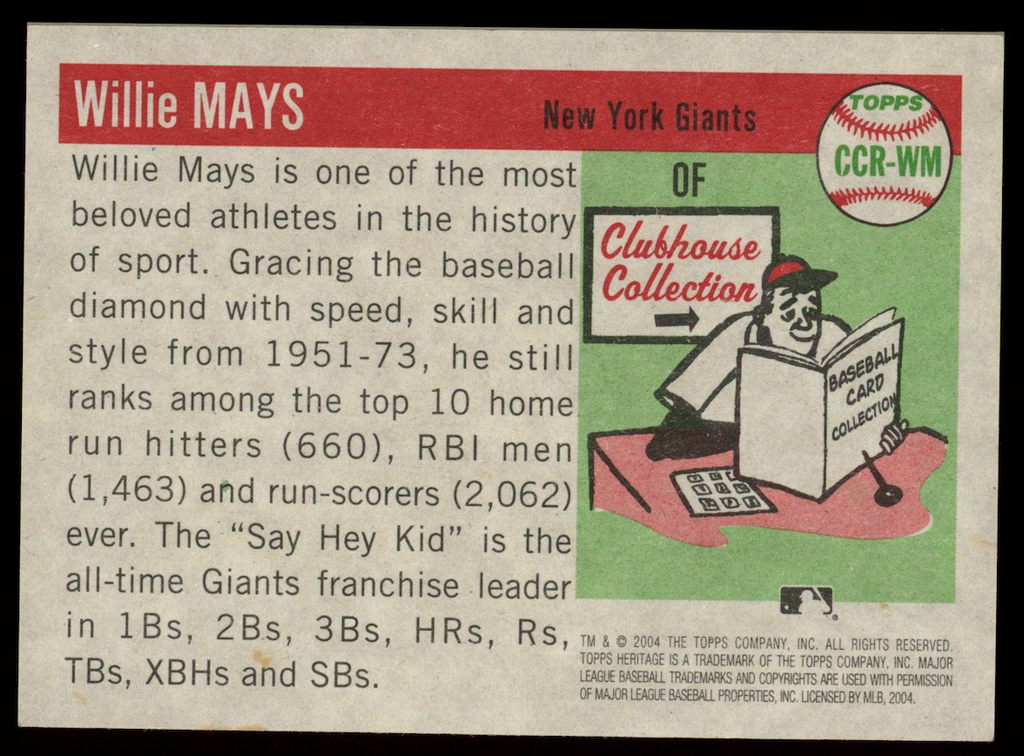 WILLIE MAYS 2004 Topps Heritage Clubhouse Collection Game Worn Patch #CCR-WM
