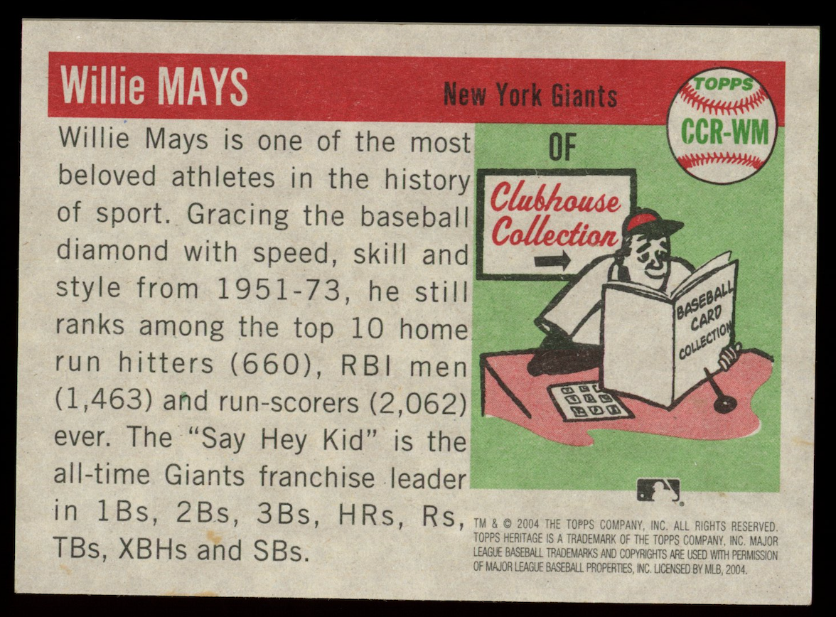 WILLIE MAYS 2004 Topps Heritage Clubhouse Collection Game Worn Patch #CCR-WM