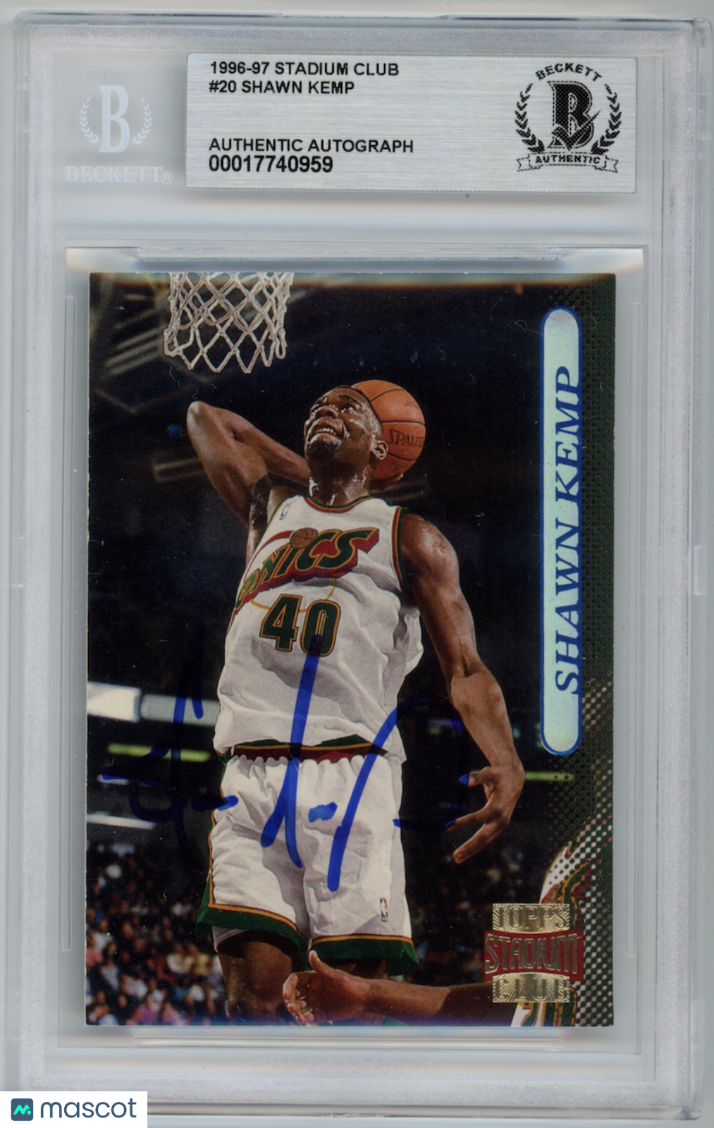 SHAWN KEMP 1996-97 Topps Stadium Club BGS Authentic Auto Signed #20 Supersonics