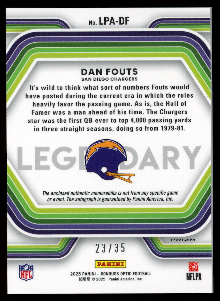 DAN FOUTS 2025 Panini Donruss Optic Legendary Patch Auto /35 #LPA-DF Chargers