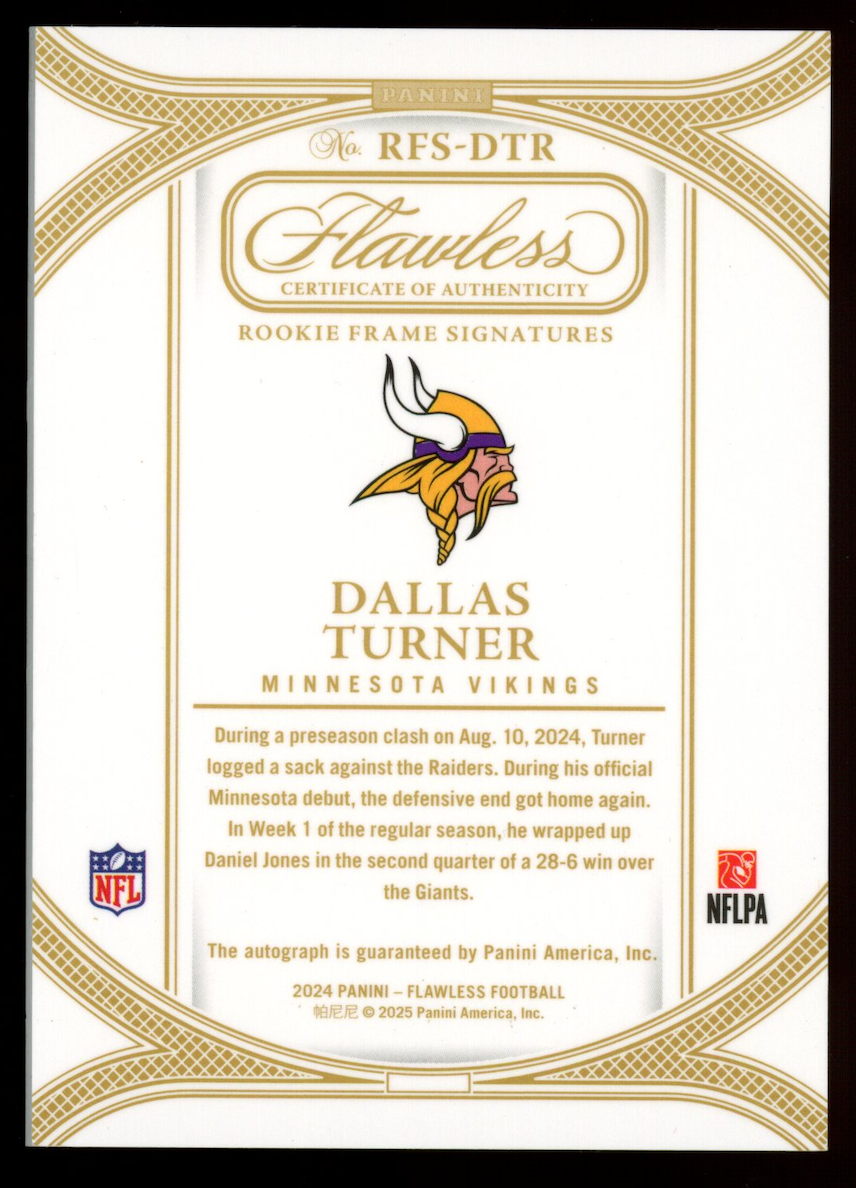 DALLAS TURNER 2024 Panini Flawless Rookie Frame Signatures Auto /25 #RFS-DTR