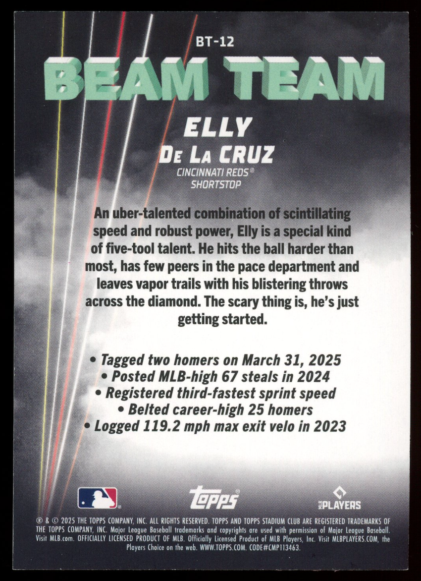 ELLY DE LA CRUZ 2025 Topps Stadium Club Beam Team Case Hit SSP #BT-12 Reds