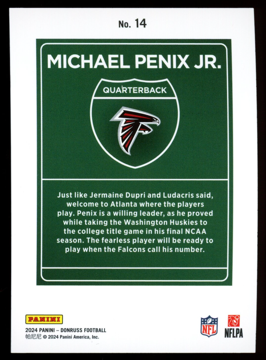 MICHAEL PENIX JR. 2024 Panini Donruss Rookie Downtown Case Hit SSP #14 Falcons