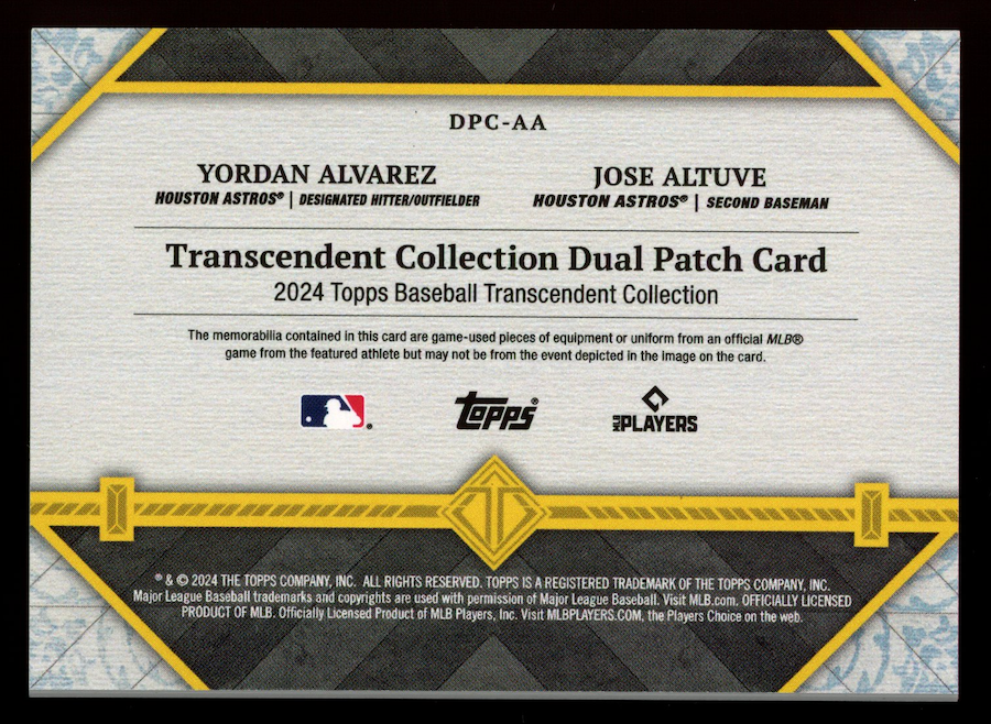 YORDAN ALVAREZ JOSE ALTUVE 2024 Topps Transcendent Collection Dual Patch /5
