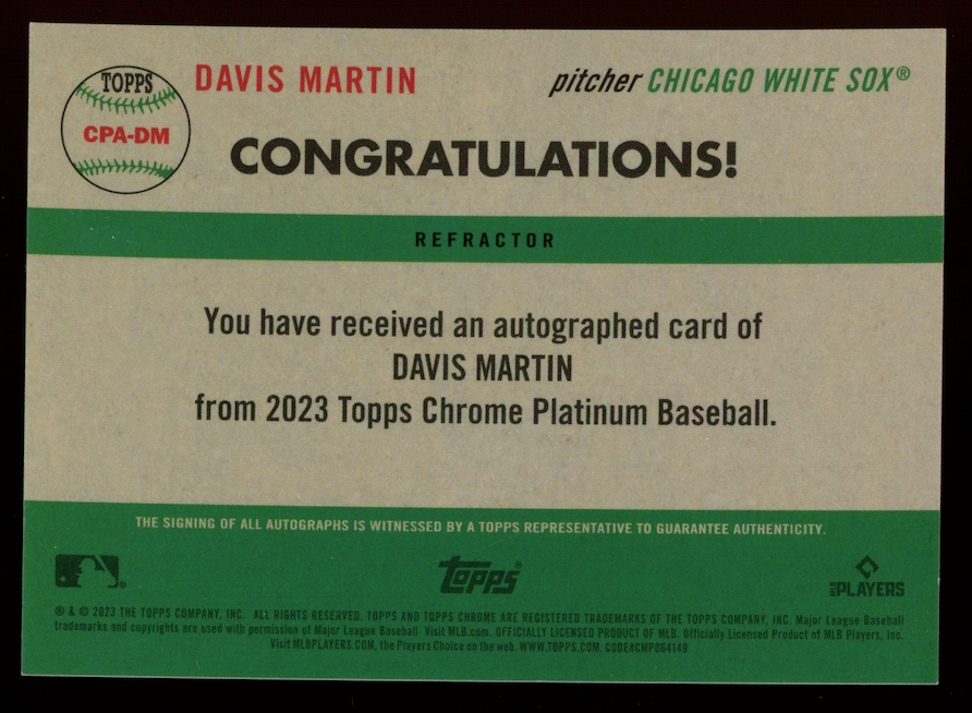 DAVIS MARTIN 2023 Topps Chrome Platinum Rookie Auto Refractor /199 #CPA-DM